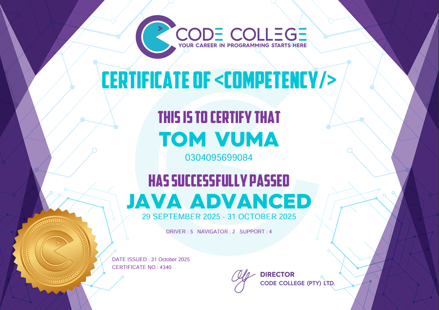 Java Advanced Certificate