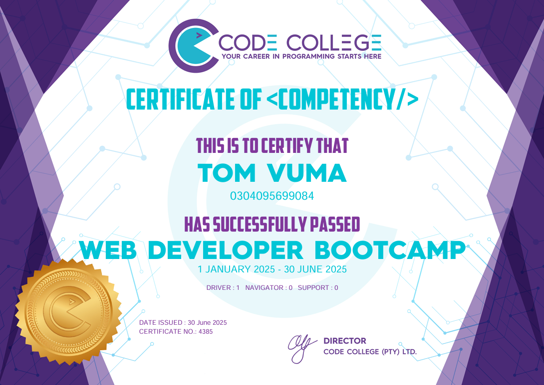Web Developer Bootcamp Certificate